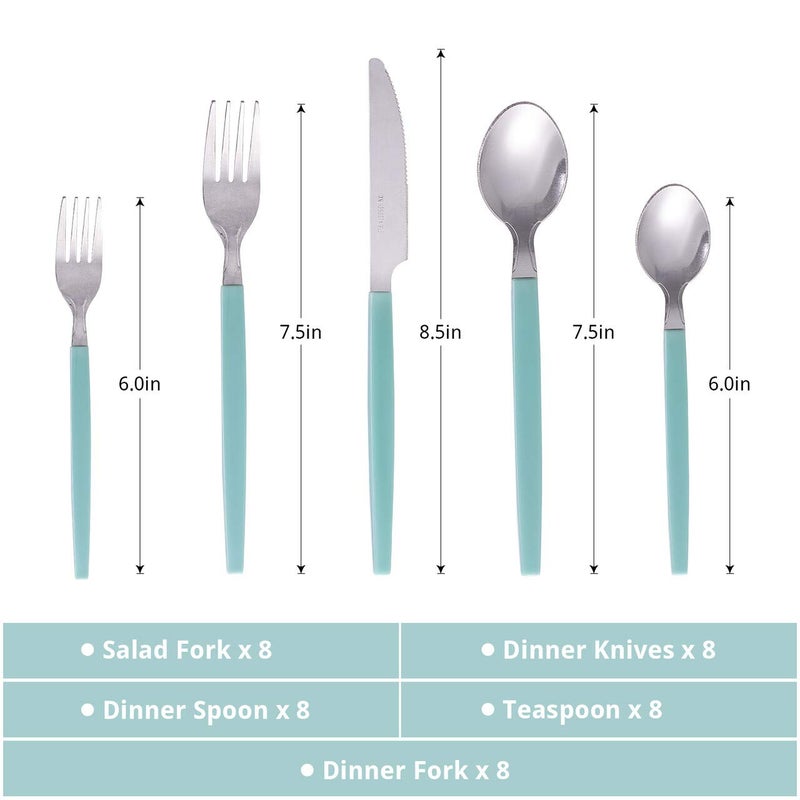 Cutiset 40 piece Stainless Steel Kitchen Flatware set with organizer, Camping Silverware set with color handles set of 8 - Image 2
